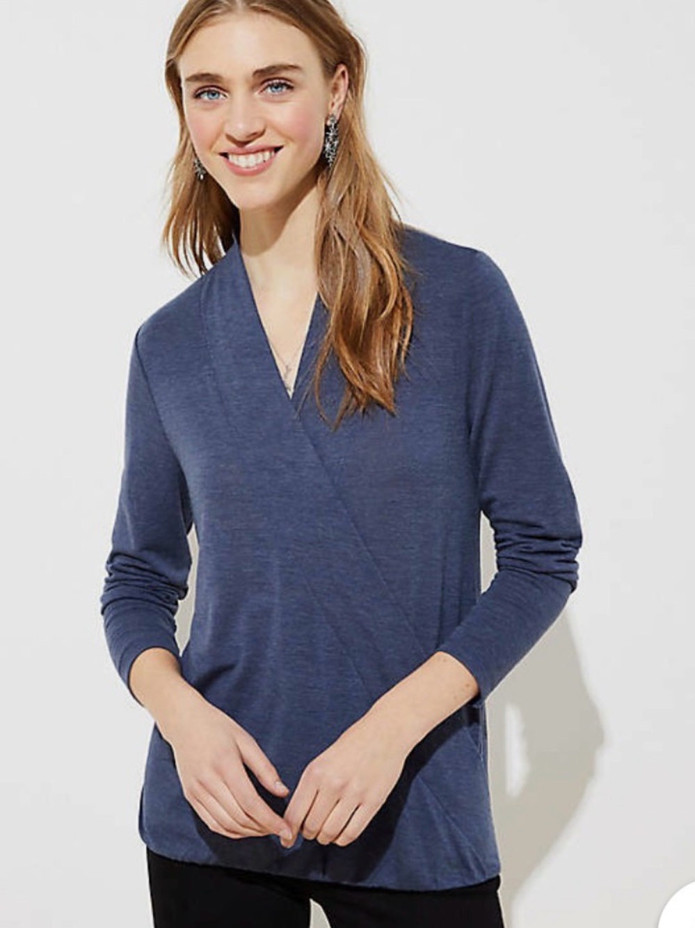 LOFT Navy Blue Wrap-Style Top